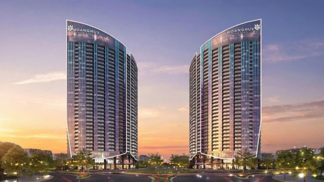 Phối cảnh thiết kế hiện đại của 4 tòa chung cư cao cấp Thủy Nguyên thuộc dự án Hoàng Huy New City sát trung tâm hành chính mới.