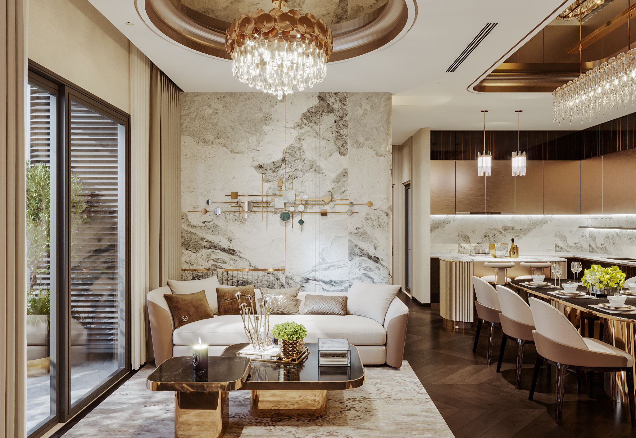 Không gian nội thất tham khảo cho căn hộ 3.5 phòng ngủ Hoàng Huy New City
